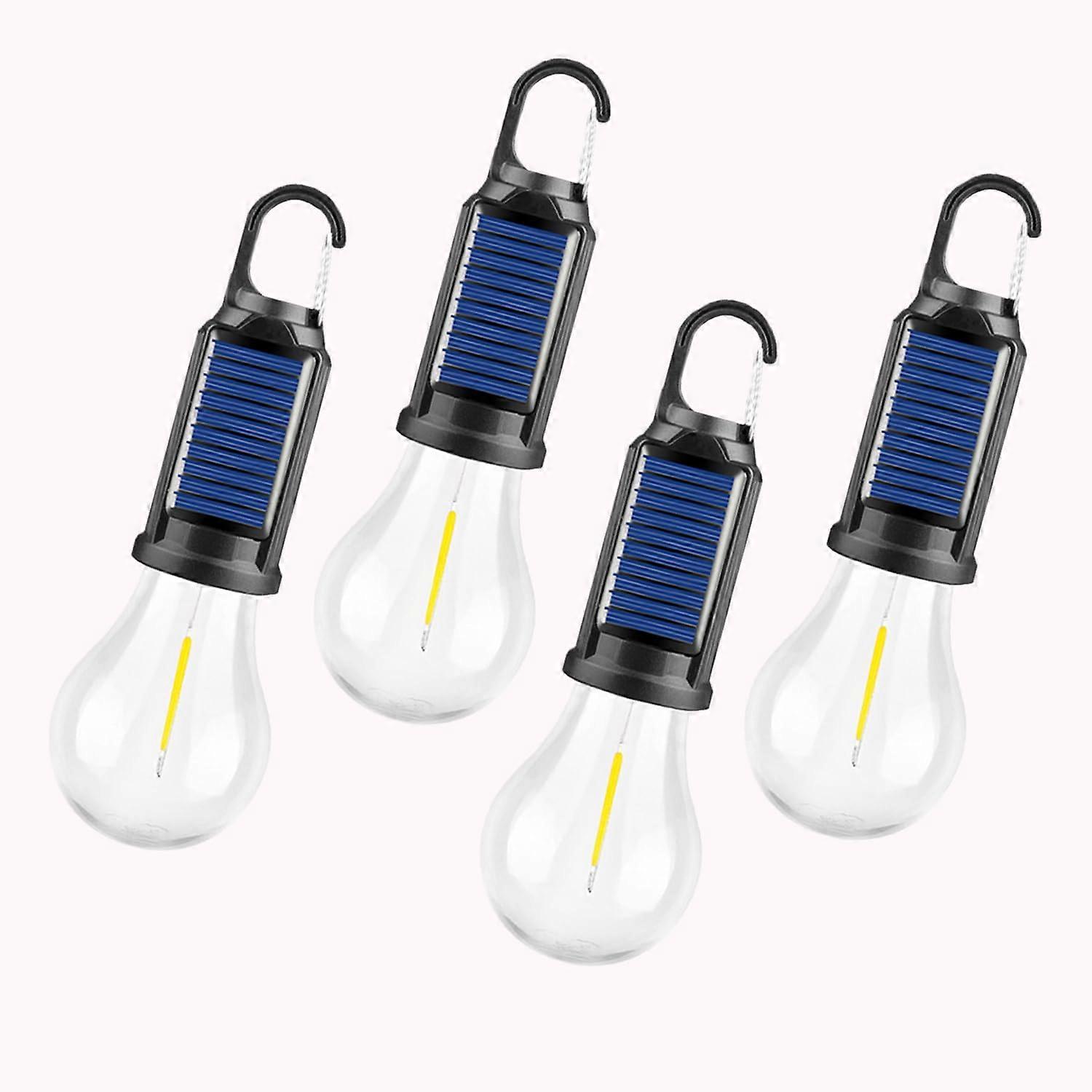 Camping Lantern 4 Pack Solar and USB Rechargeable LED, Waterproof 3 Modes with Hook for Hiking