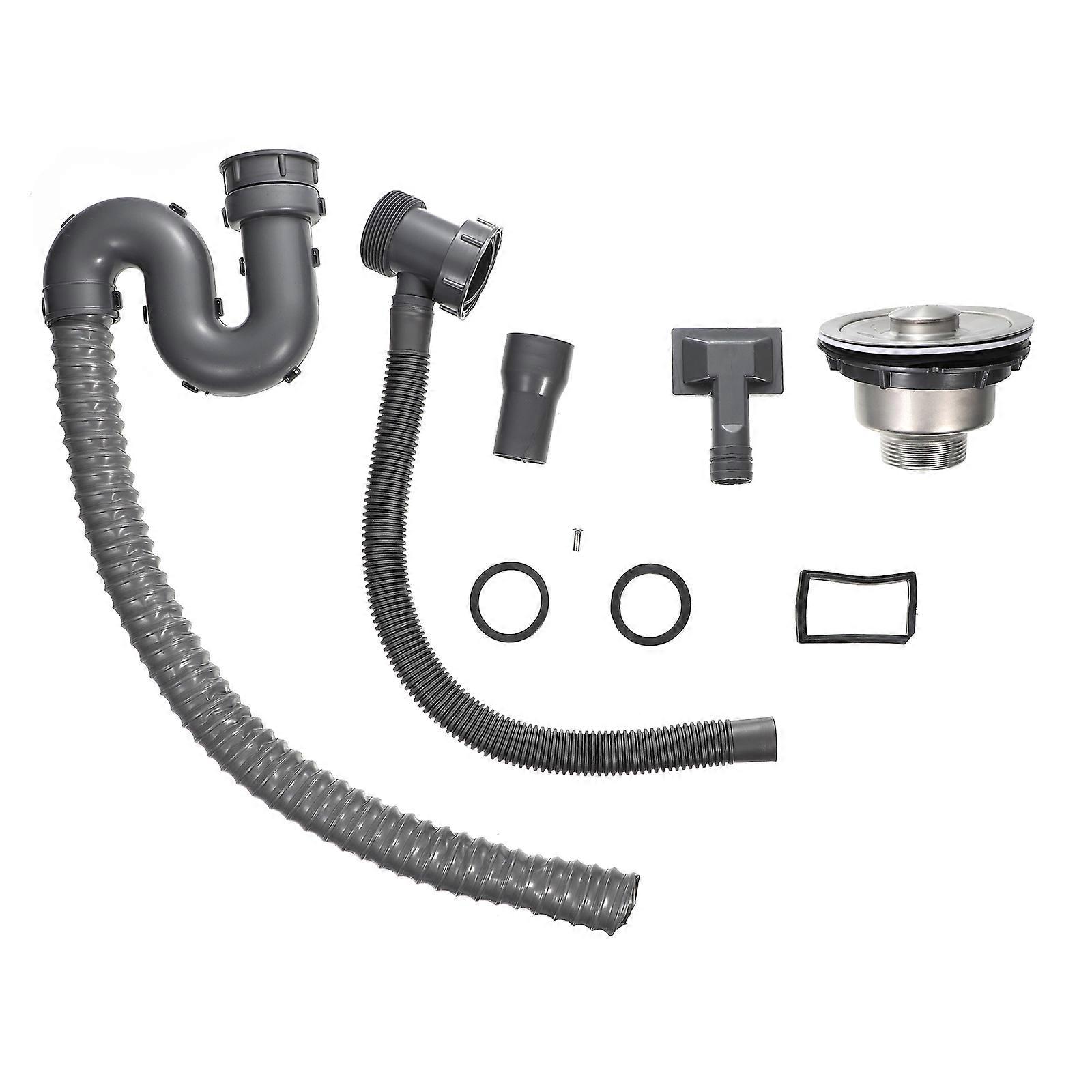 Grey Sink Drain Kit with Flexible Pipe for 3Sets Drainage Connection