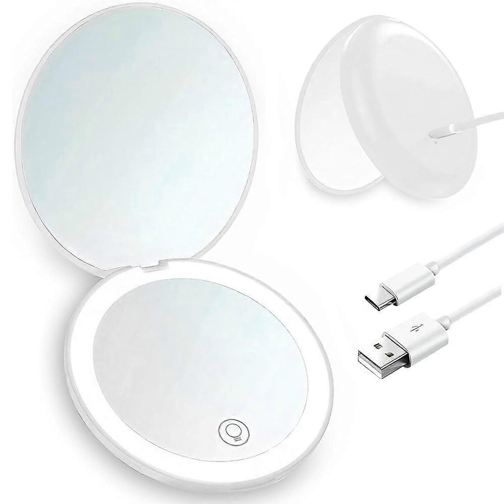 Lighted Compact Mirror Rechargeable 1X/10X Magnifying Cosmetic Vanity Mirror Portable Travel Dimmable Illuminated for Handbag