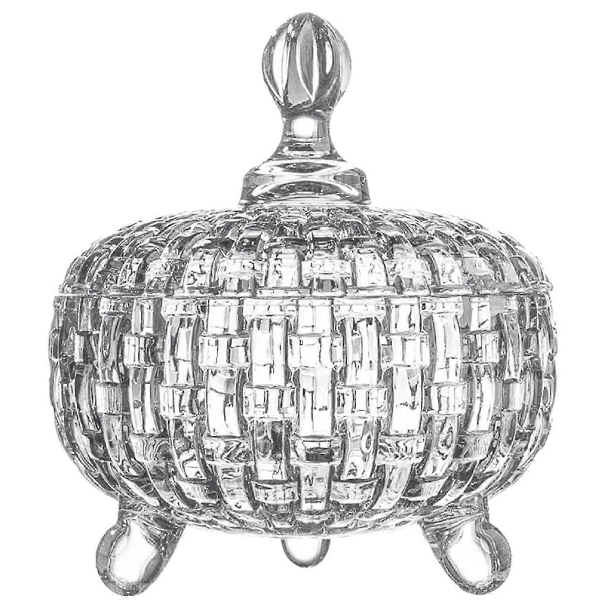 Embossed Glass Candy Jar with Lid for Snacks Jewelry Cotton Swabs and Small Item Storage