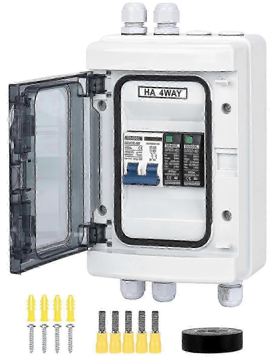 DC Circuit Breaker for PV Surge Protection, 40A 500VDC 2 Pole with Lightning Arrestor