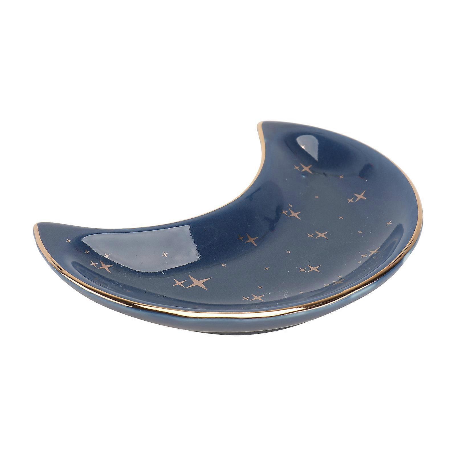 Ceramic Tray Moon Shape for Jewelry Storage 1Pcs Blue Design