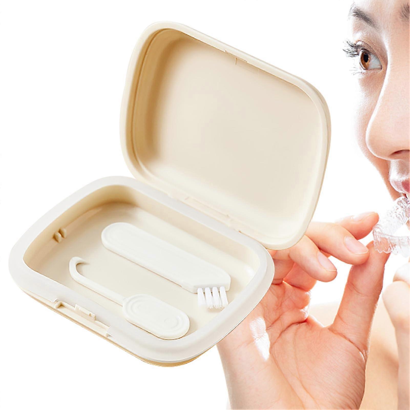 Retainer Case with Removal Tool, Slim Denture Storage Box for Braces and Mouthguard Holder