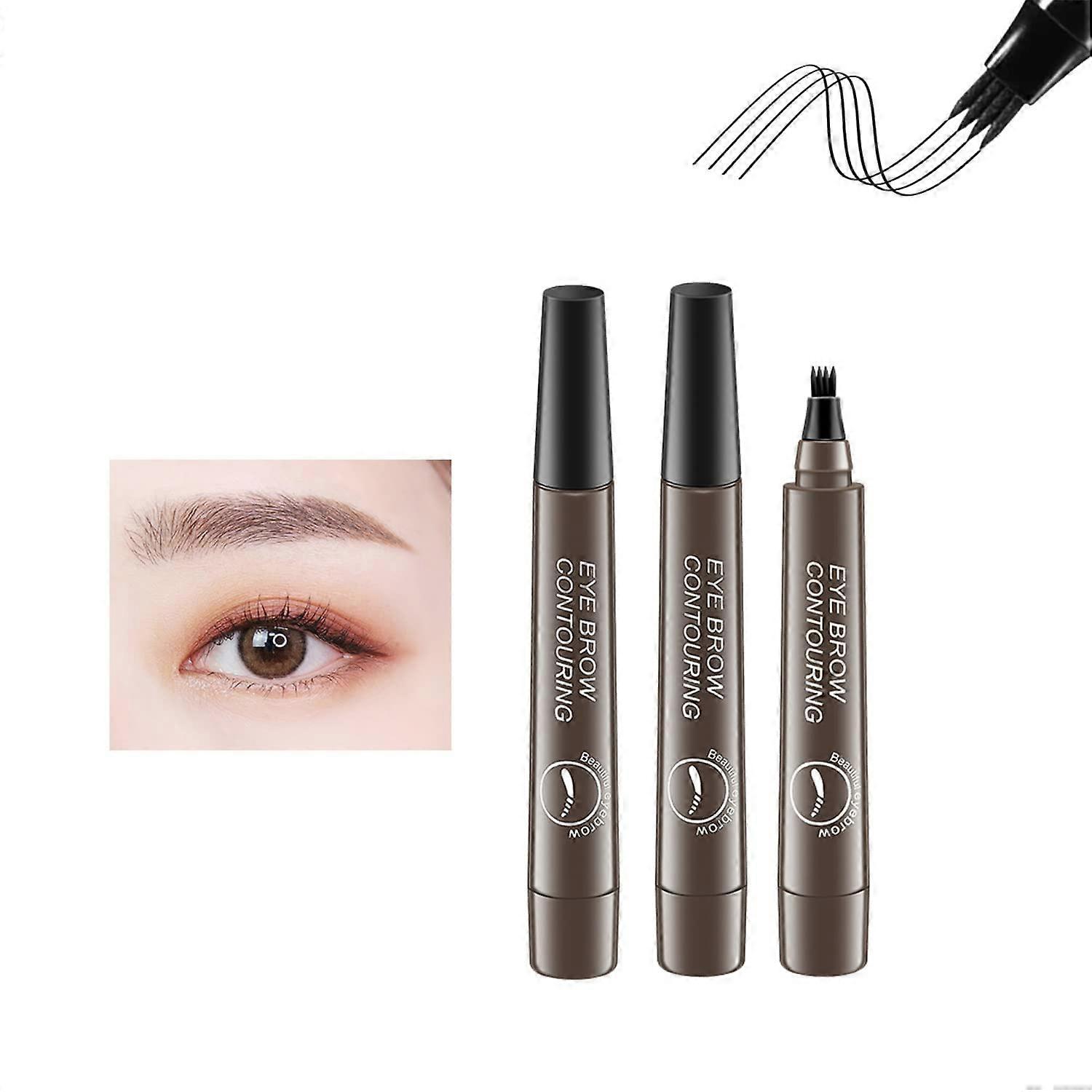 Waterproof 4 Tip Microblading Eyebrow Pen, Smudge Proof, 24H Long Lasting, Gray Brown, 2pcs