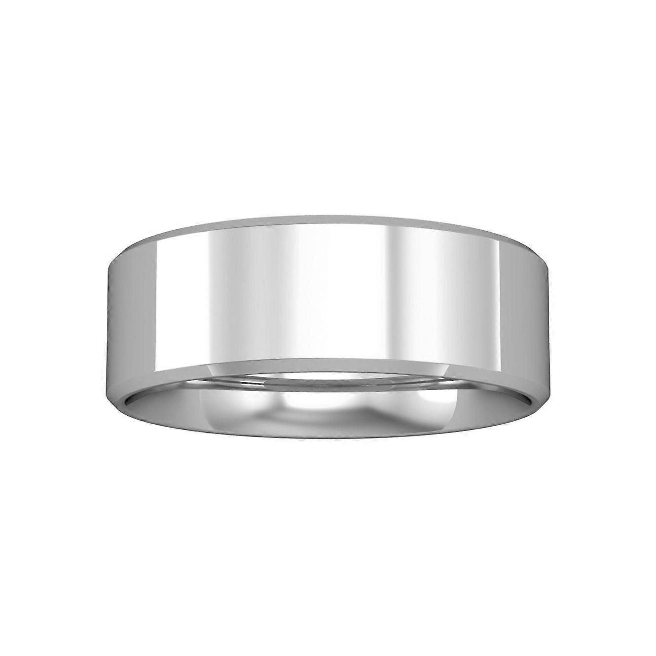 Jewelco London 18ct White Gold Flat-Court Bevelled Band Wedding Ring 7mm