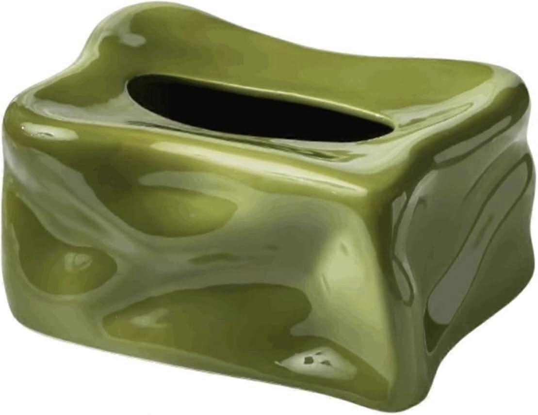 Ceramic Tissue Box for Bathroom, Green Rectangular Tissue Holder with Elegant Minimalist Style