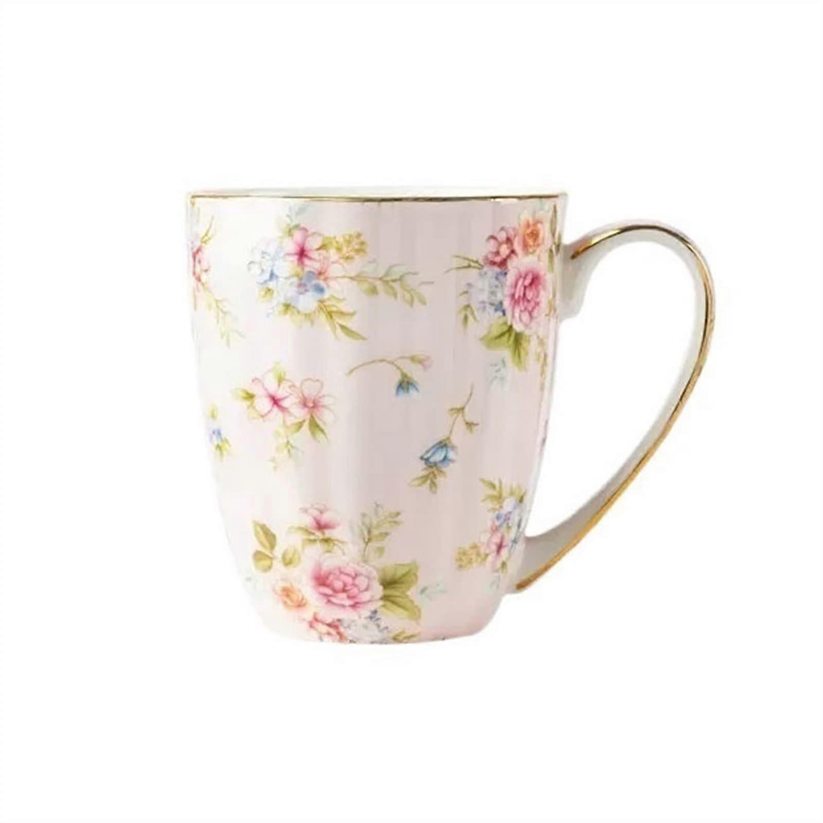 Ceramic Coffee Mug 400ML Elegant Flower Pattern with Comfortable Handle for Tea Latte and Hot Drinks