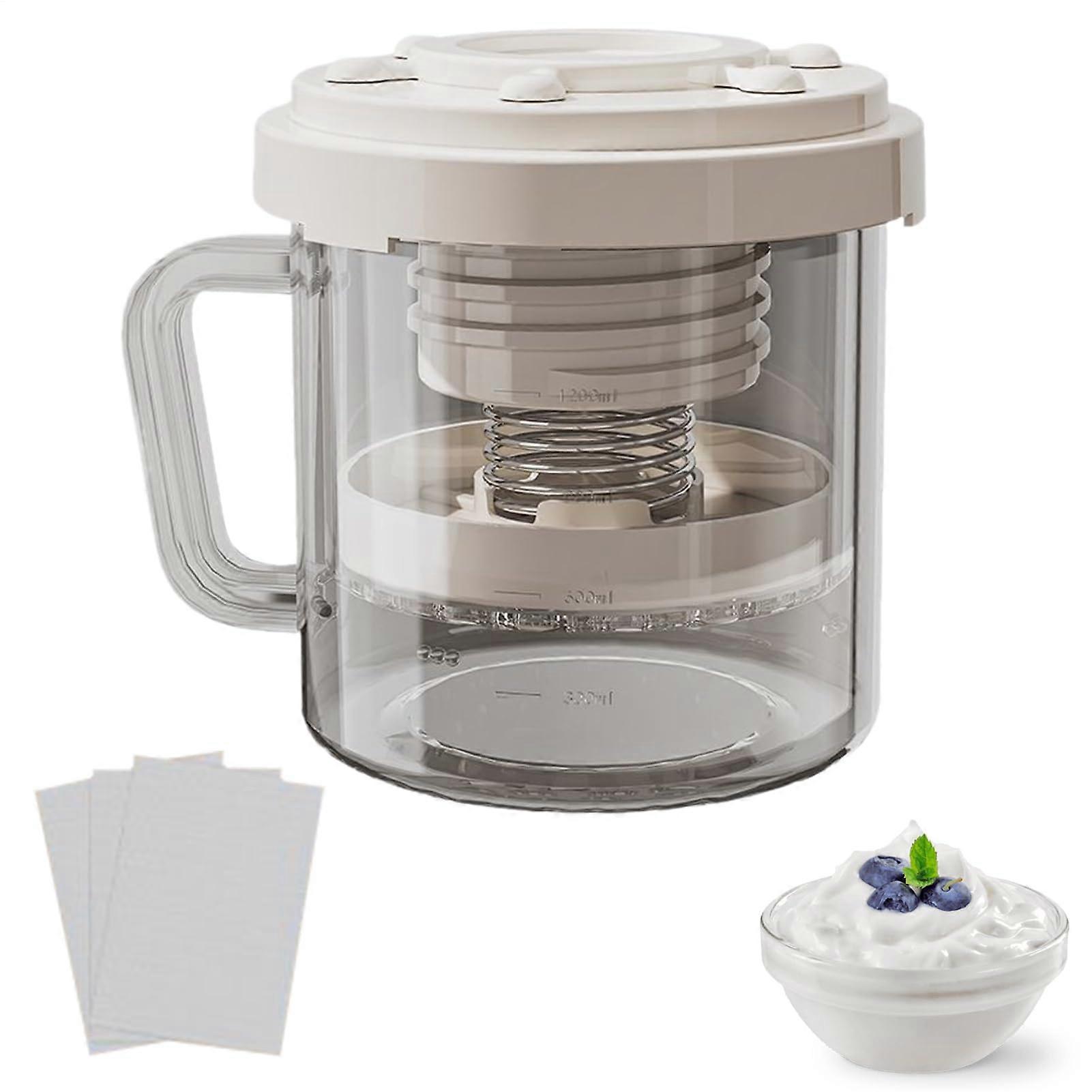 Yogurt Strainer with Lid, SpringLoaded Reusable Yogurt Filter, Detachable Bag, AntiSlip Handle