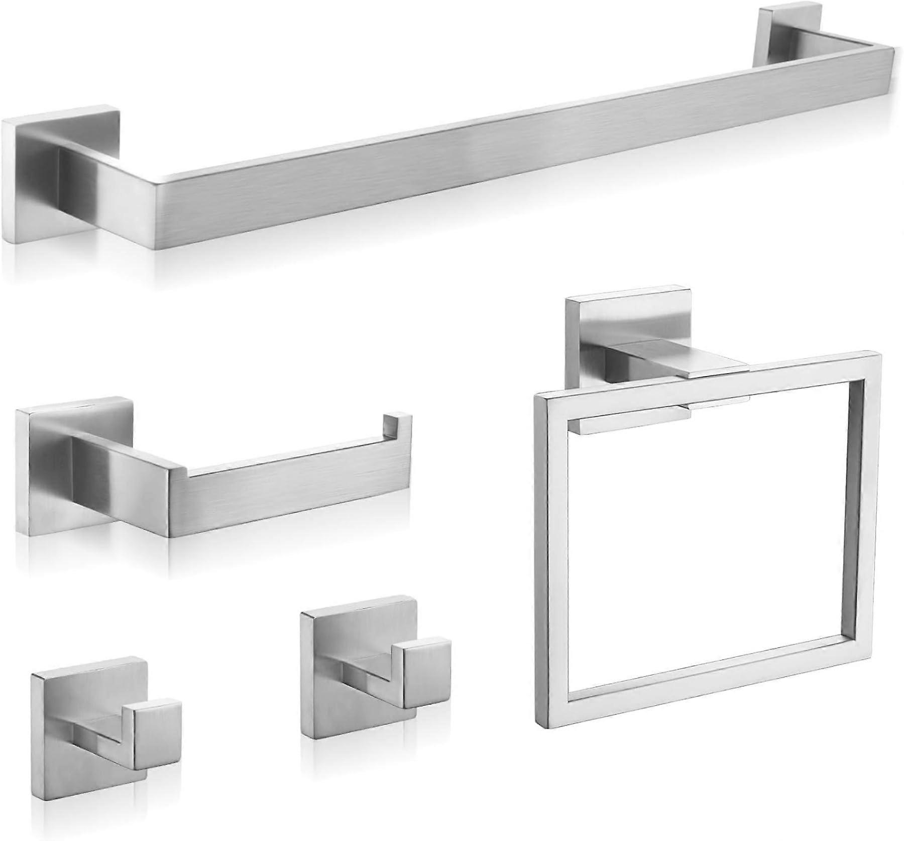 Bathroom Hardware Set Brushed Nickel, 5Piece Rustproof SUS304 Modern Wall Mounted Accessories