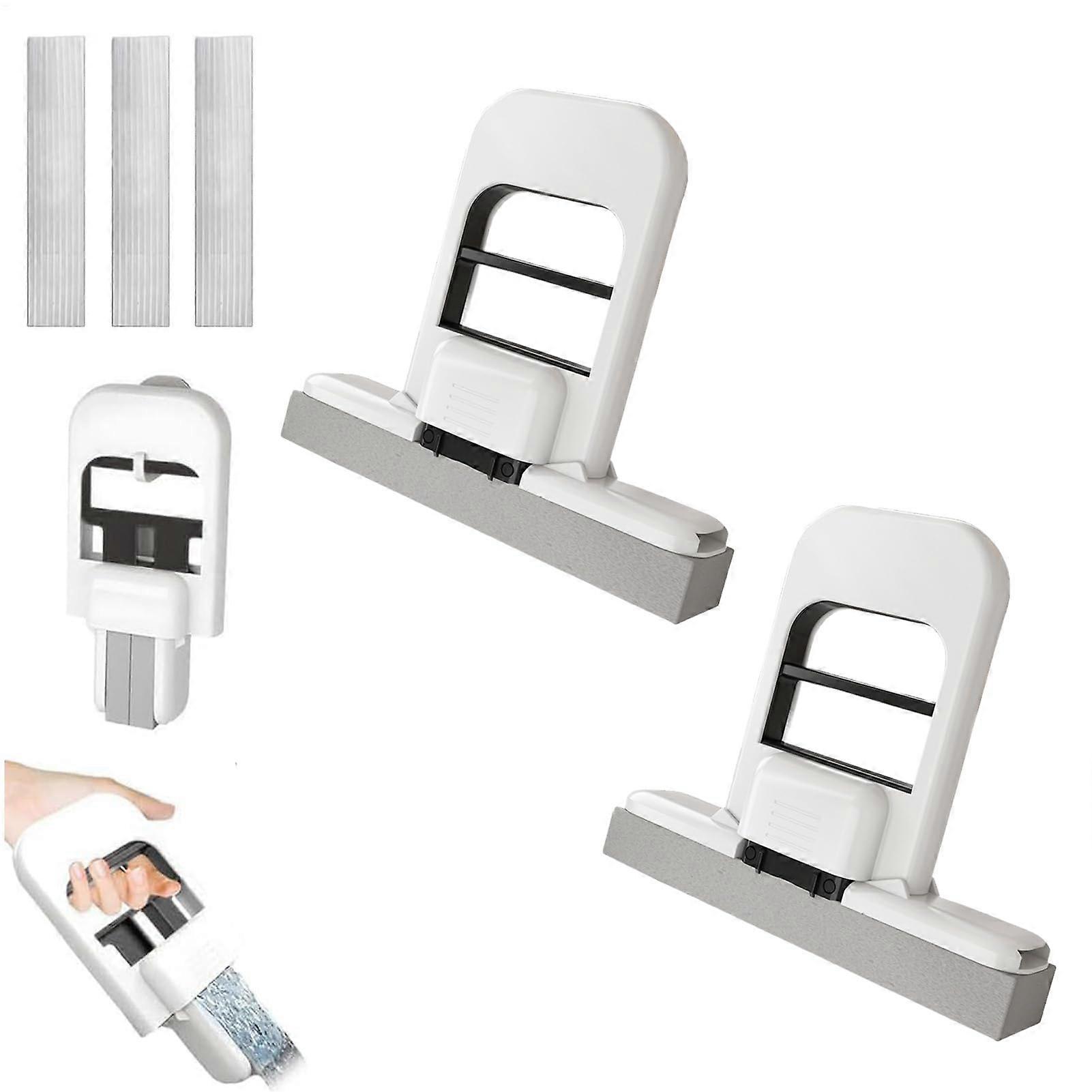 Mini Foldable Mop 2 Pack, Hands SelfSqueeze Nano Sponge for Kitchen Bathroom Small Spaces