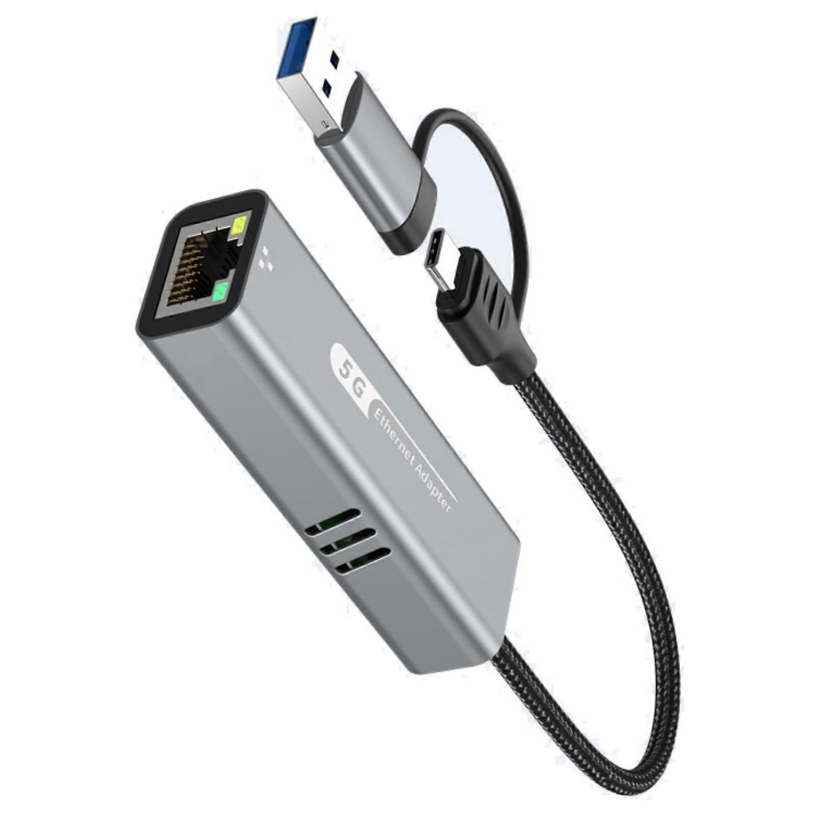 USB Gigabit Ethernet Adapter with Dual USB3.0 TypeC, 5Gbps Speed, Aluminum Casing for PC and Server