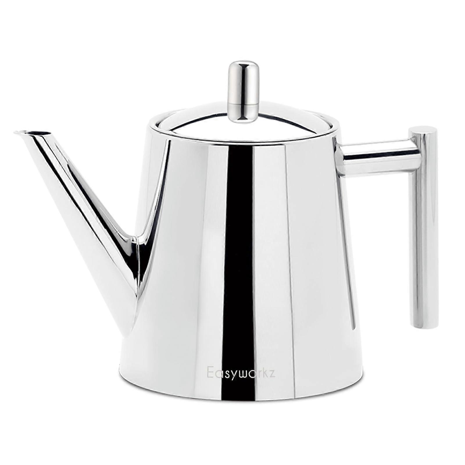 Stainless Steel Double Wall Teapot 34 oz with Removable Infuser for Loose Leaf Tea Brewing