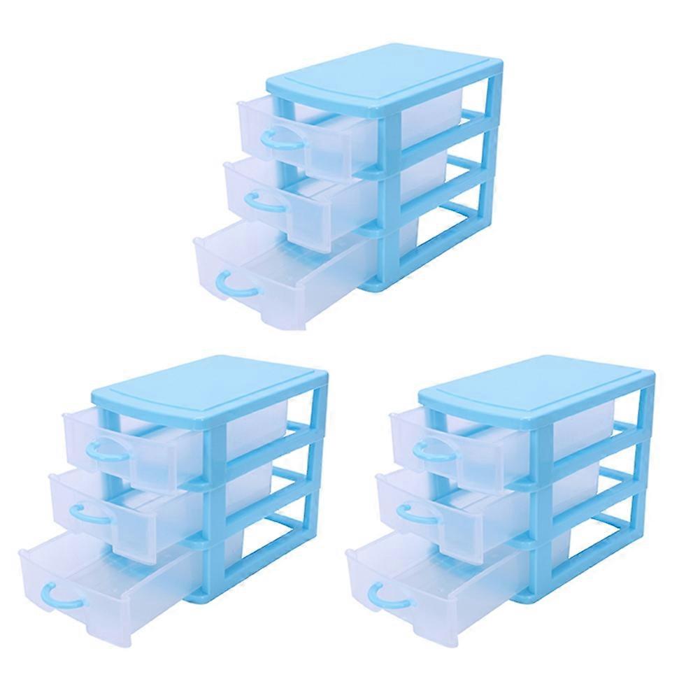 3X Mini Translucent Drawer Type Plastic Storage Box(Blue 3 Layers)
