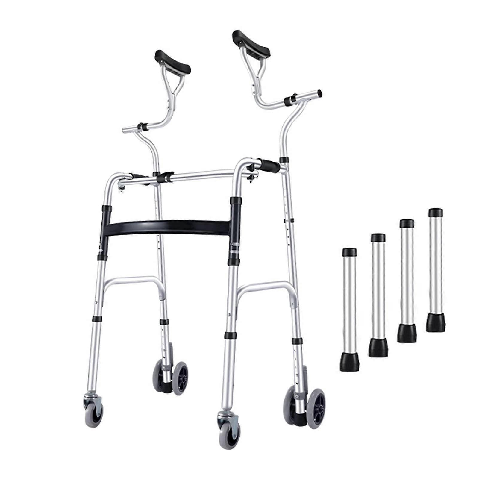 Upright Walker with Wheels for Tall Adults, 2 in 1 Foldable Rollator with Adjustable Armrest Support