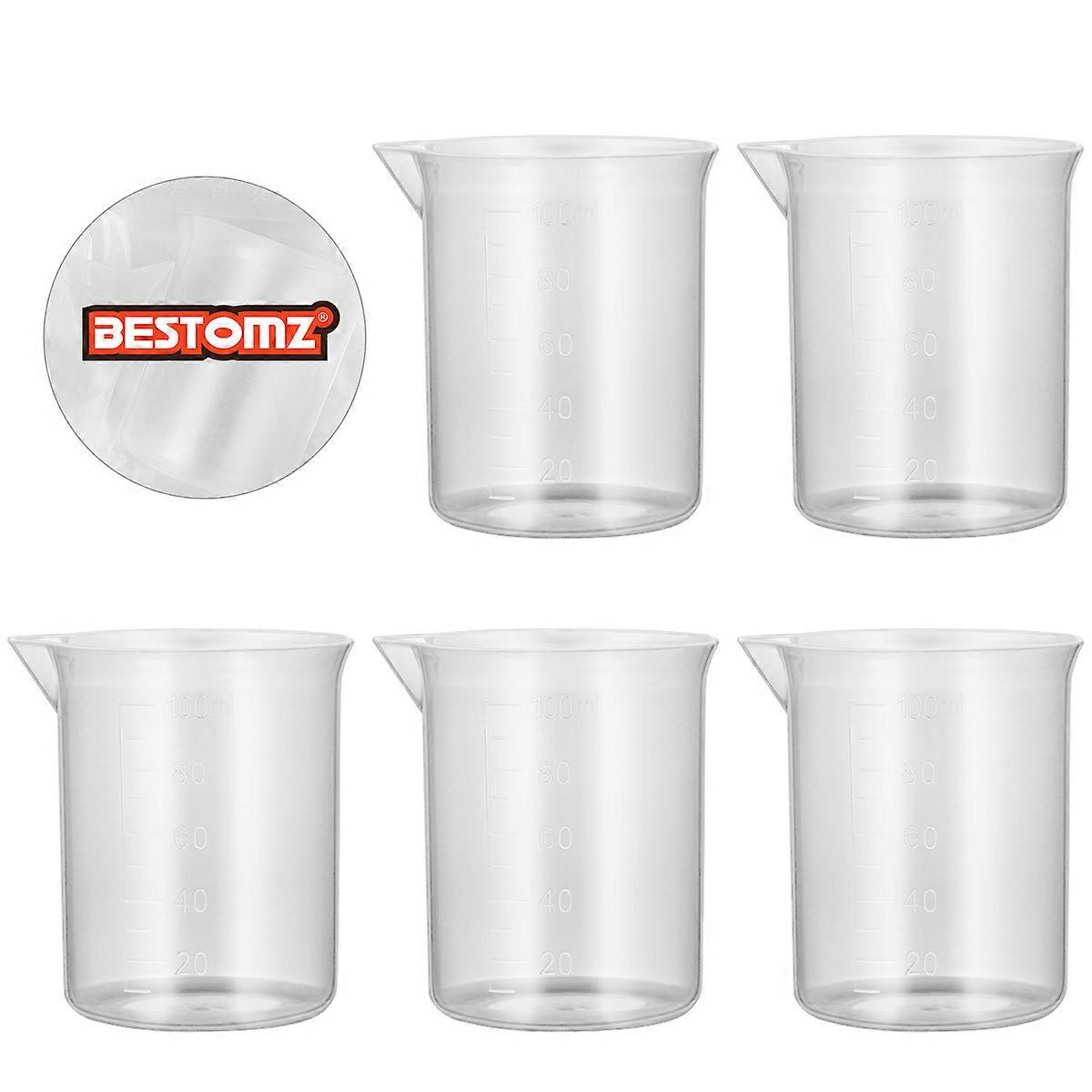 Plastic Measuring Cup Liquid Container for Lab Use 6Pcs 100Ml Transparent Beakers