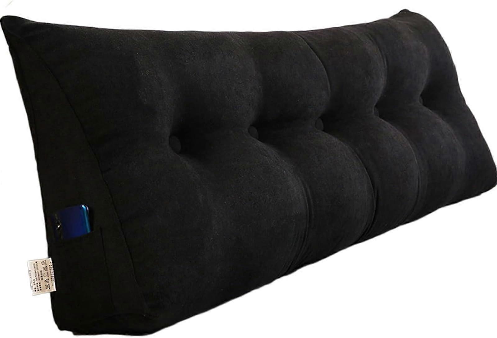 Wedge Pillow Triangular Headboard with Removable Backrest, Large Bed and Sofa Cushion, Black 80x50x20cm