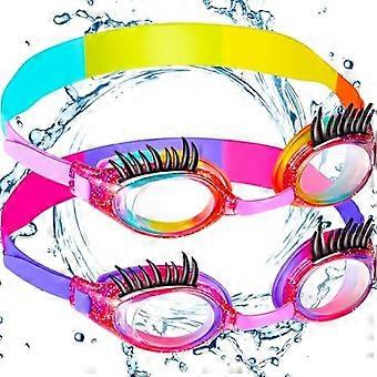 Paquete de 2 gafas de natación para niñas con pestañas postizas, divertidas, antideslizantes, con protección UV y antivaho, ideales para extensiones de pestañas.