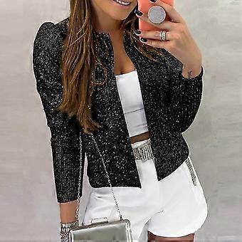 Vrouwen Trendy Solid Color Jacket Korte Casual Pailletten Kleine Jas voor Feesten En Nachtclubs