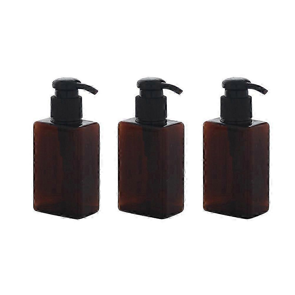 3Pcs Brown Plastic Shampoo Bottle Set with Pump for Liquid Storage
