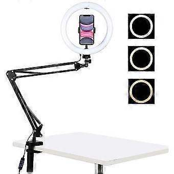 PULUZ 10,2 Zoll 26 cm Ring Gebogenes Licht + Desktop-Armständer USB 3 Modi Dimmbare Dual-Color-Temperatur-LED-Vlogging-Selfie-Photogr