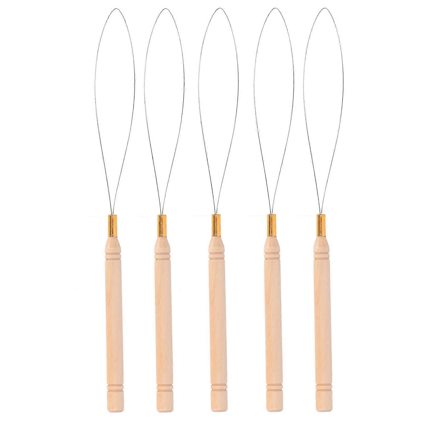 5pcs Hair Extension Loop Needle Kit Anti Slip Beech Handle Pulling Hook Needle pour Tufting