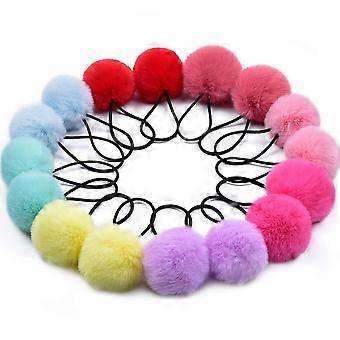 Elásticos de cabelo com pompons, 16 unidades, acessórios para cabelo de meninas, prendedores de rabo de cavalo volumosos, faixa de cabelo com pompom para meninas e crianças pequenas, tranças, 5 cm, multicoloridos