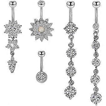 KATEA baumeln Bauchnabel Ringe Chirurgischer Edelstahl für Frauen Mädchen 5 Stück Set (Silber)