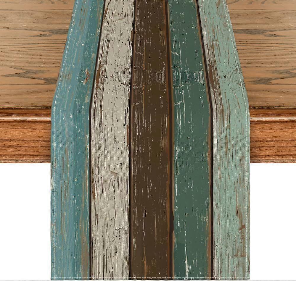 Green Retro Rustic Wood Texture Table Runner, Seasonal Spring Kitchen Dining