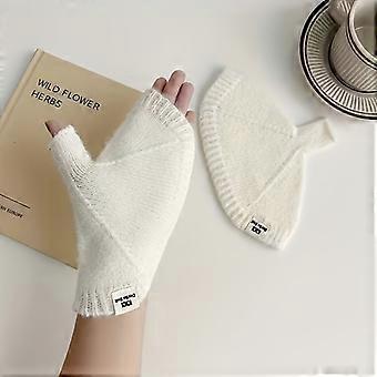 1 Pair Women's Knitted Touch Screen Half-Finger Mittens, Thick Warm Winter Gloves with Elastic Cuff, Preppy Solid Color