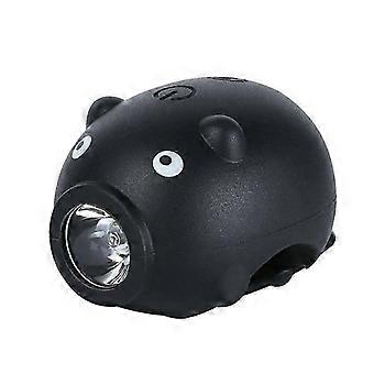 USB-wiederaufladbares Fahrrad-Frontlicht in Schweinchenform für Kinder, schwarz