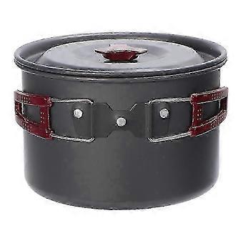 Portable Camping Cooking Pot, Grey Aluminum Alloy, Lightweight with Foldable Silicone Handle, High Temp Resistant, Safe Non-Toxic Coating, Compatible