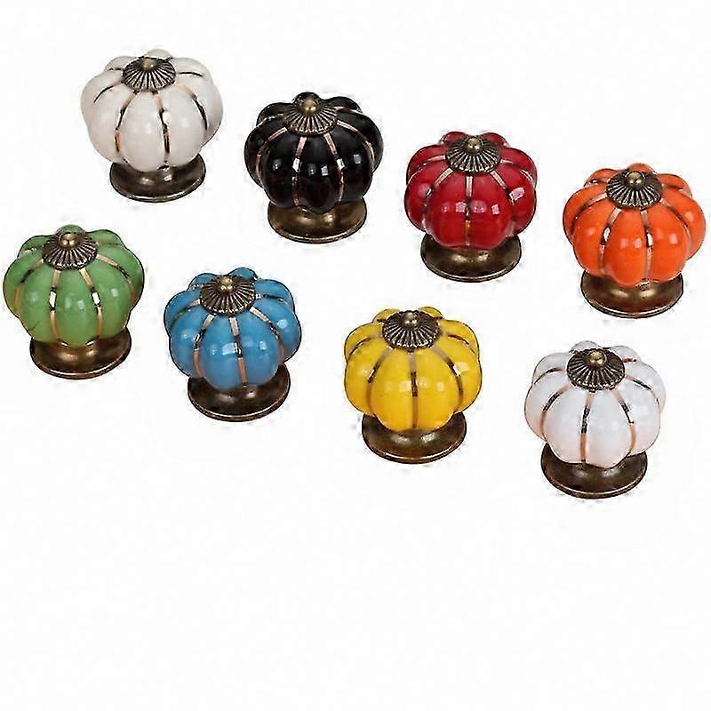 8 Pack Ceramic Pumpkin Cabinet Pulls, Kitchen Drawer Knobs, Cupboard Door Hardware, 38mm Center Spacing