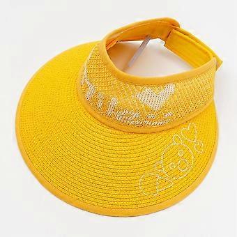Cappelli da sole con visiera di paglia per bambini Floppy a tesa larga Roll-up Tappo pieghevole Coda di cavallo Cappello da spiaggia estivo UPF 50 + (giallo)