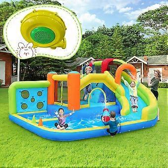 [Year-round fun] Inflatable bouncy castle with blower, multifunctional water park + trampoline park for children, water slide, target wall, basketball