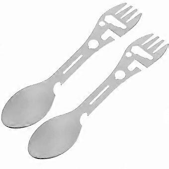 2-Pack Portable Camping Utensils with Bottle Opener Multi-Functional Outdoor Fork and Spoon Tool 26-27