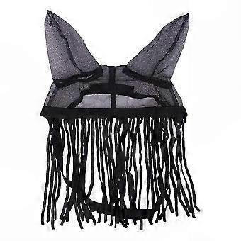 For Riding, Ranch & Stable: Adjustable Horse Fly Mask with Tassels, Breathable & Comfortable Bonnet (L)