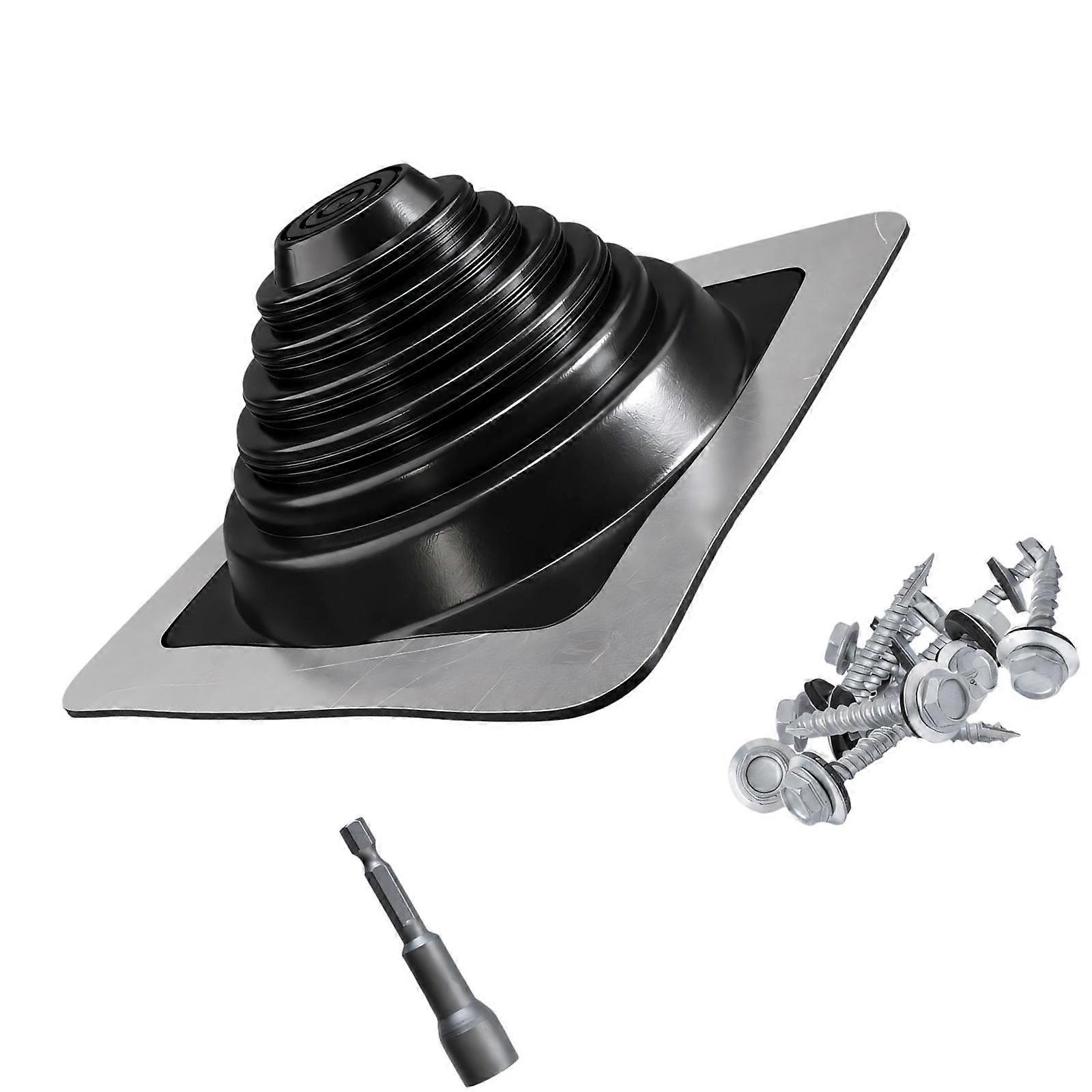 Solin de toit à base carrée avec manchon flexible étagé et quincaillerie de toiture incluse pour installations de toitures métalliques, multicolore