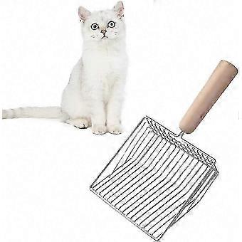 Stainless Steel Cat Litter Scoop with Wooden Handle compatible with Quick Sieving - Deep Scoop compatible with Cats & Dogs