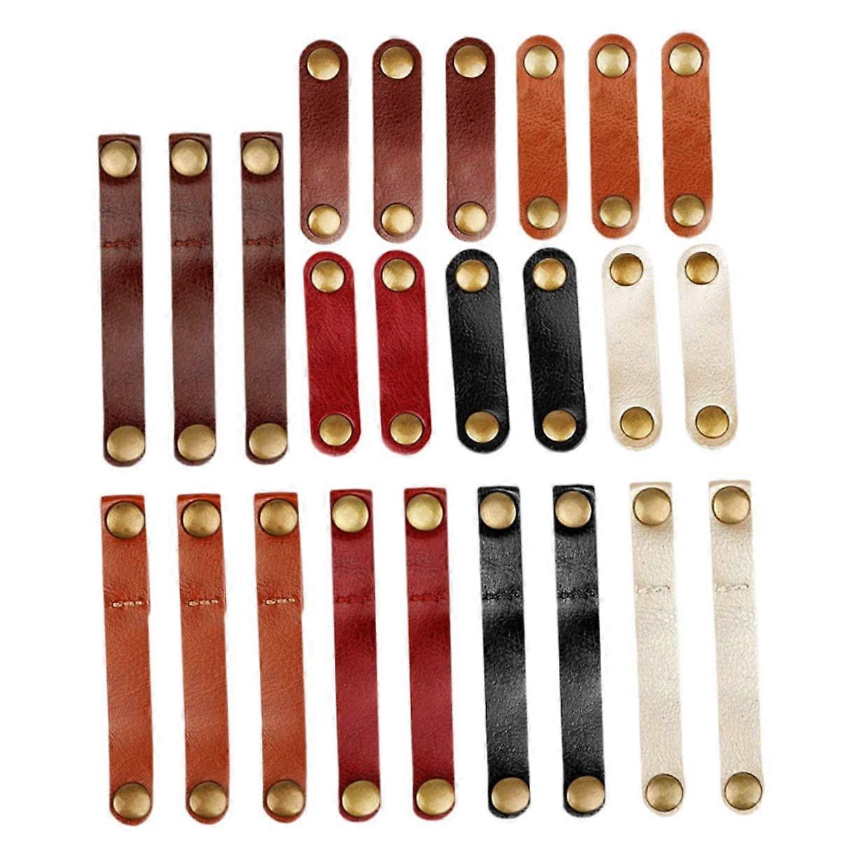 24pcs Leather Cable Organizer Straps for Wire Management, Reusable Tangle Design