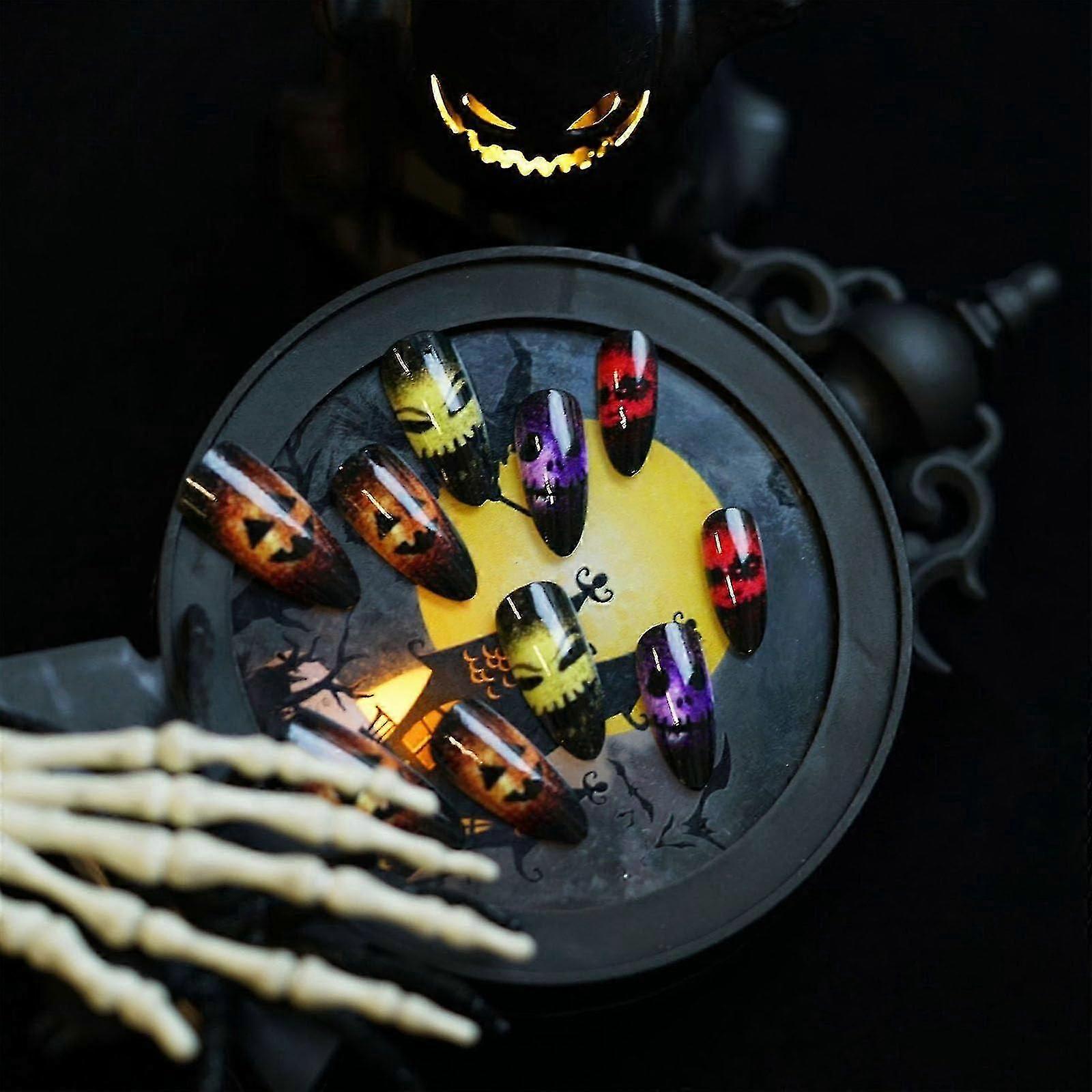 Halloween Press on Nails Skull Glitter