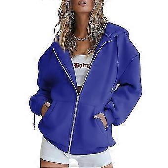 Chaqueta informal holgada con capucha para mujer, manga larga, cremallera completa, capucha con cordón ajustable, abrigo_HP