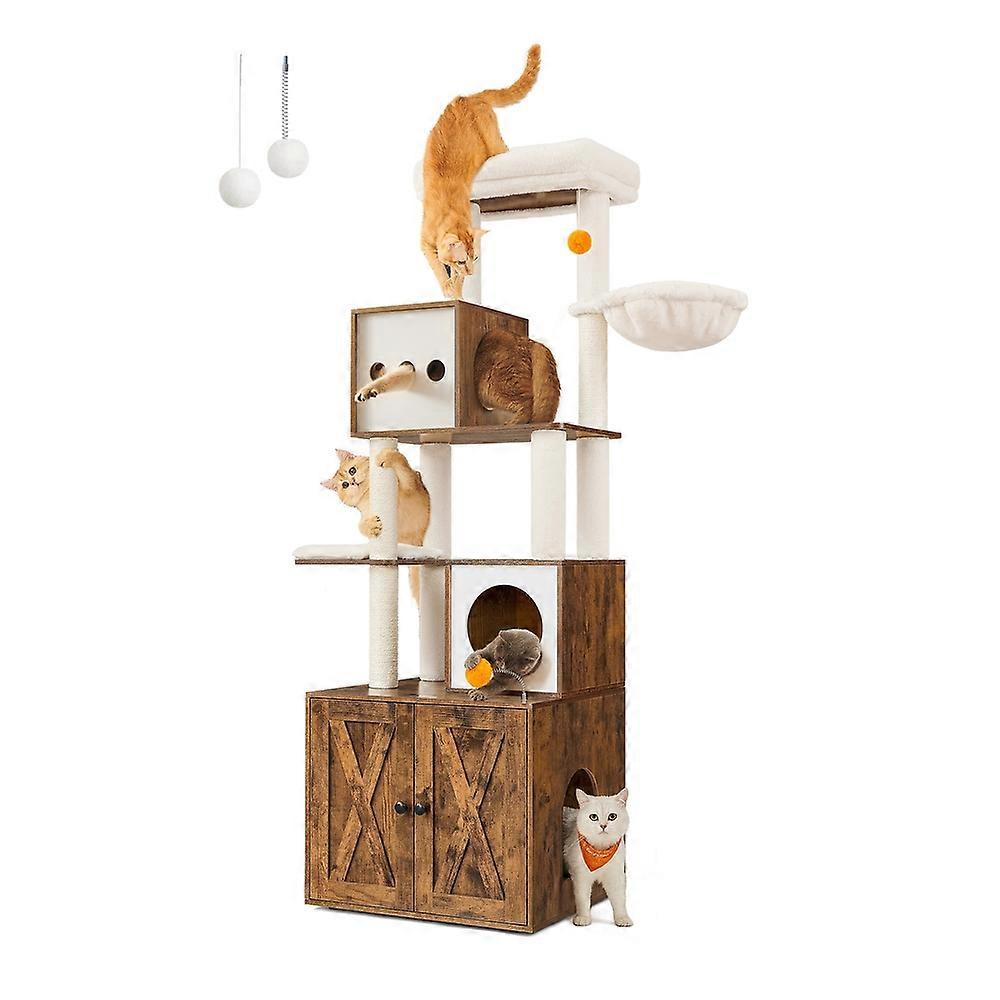 Cat Tree with Litter Box Enclosure and Scratching Posts R