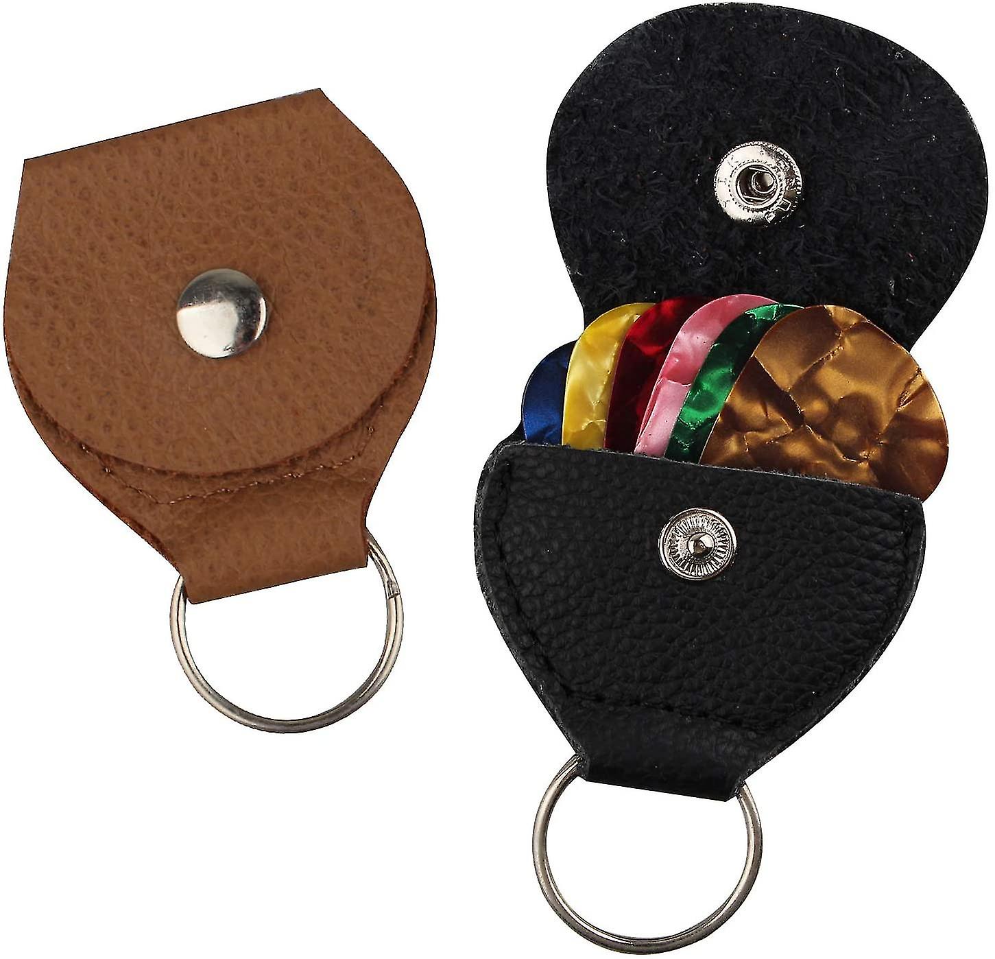 2 Pack Leather Keychain With Keyring And 6 Double Sided Colored Celluloid Picks