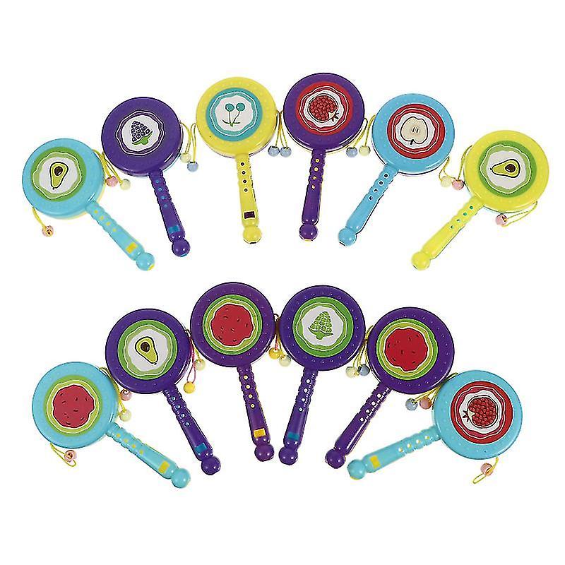 14X6.8x2.2cm Random Color Tambourines 12pcs Baby Exquisite Rattle Drums Early Education Multi-purpos