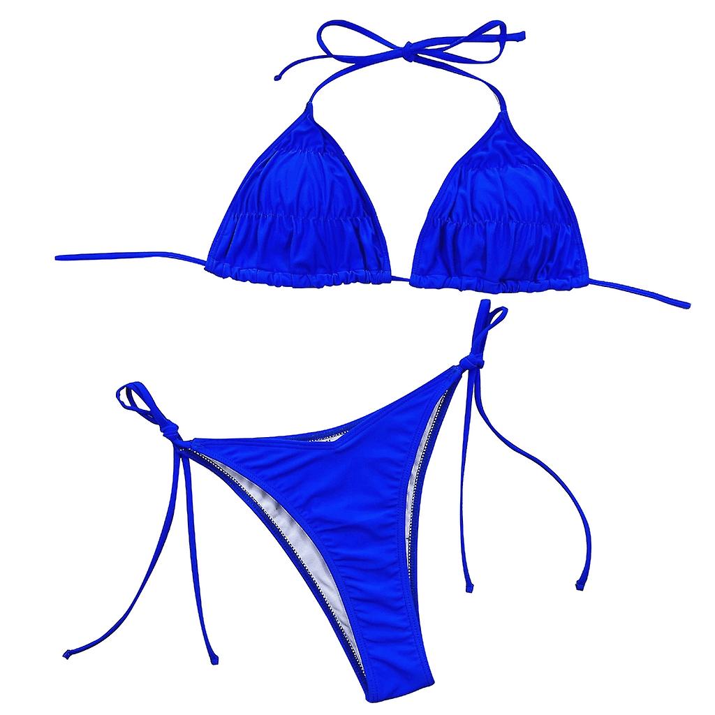 Solid Halter Bikini Set Backless Bathing Suit Two Pieces Swimsuit for Women Ins