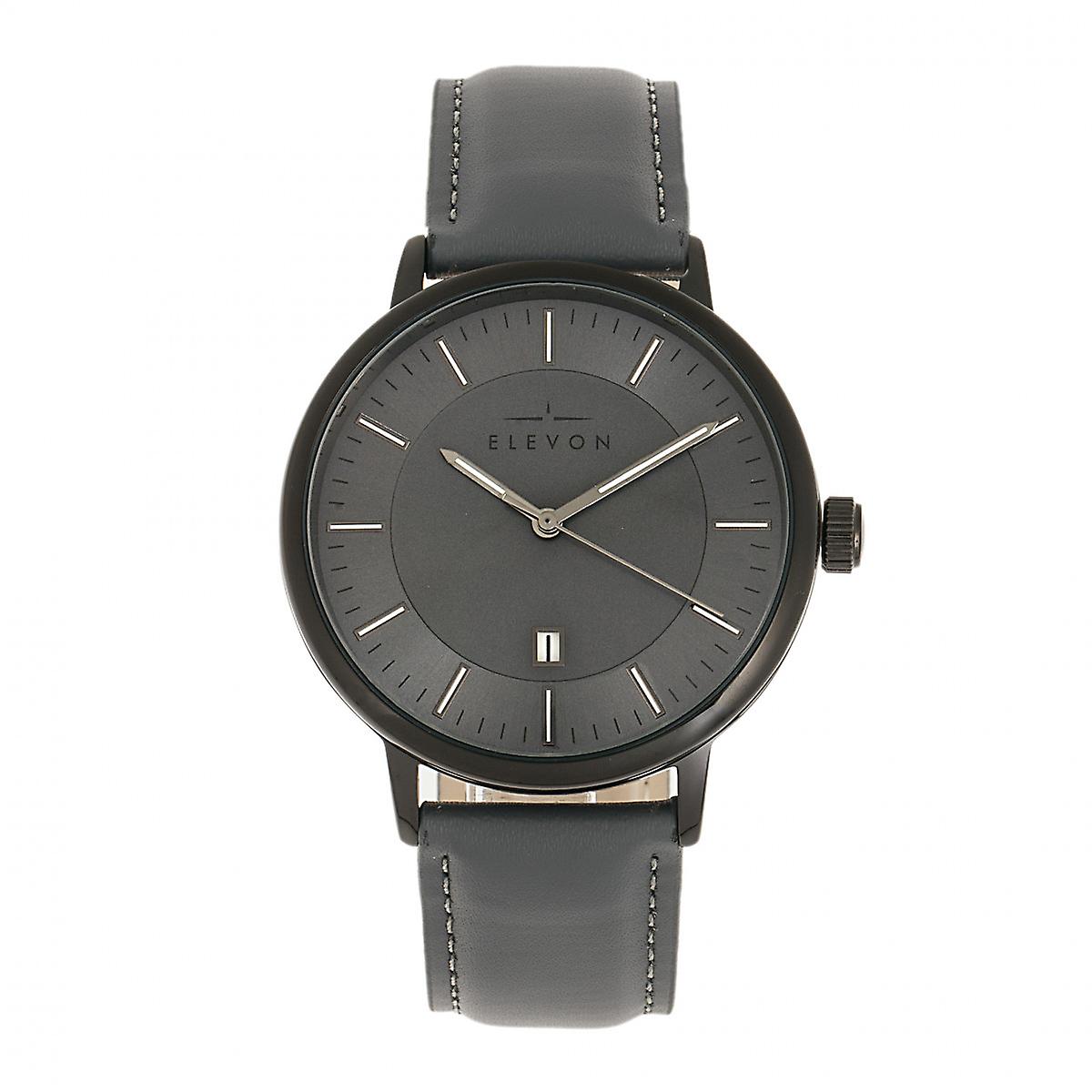 Elevon Vin Leather-Band Watch w/Date - Black/Grey