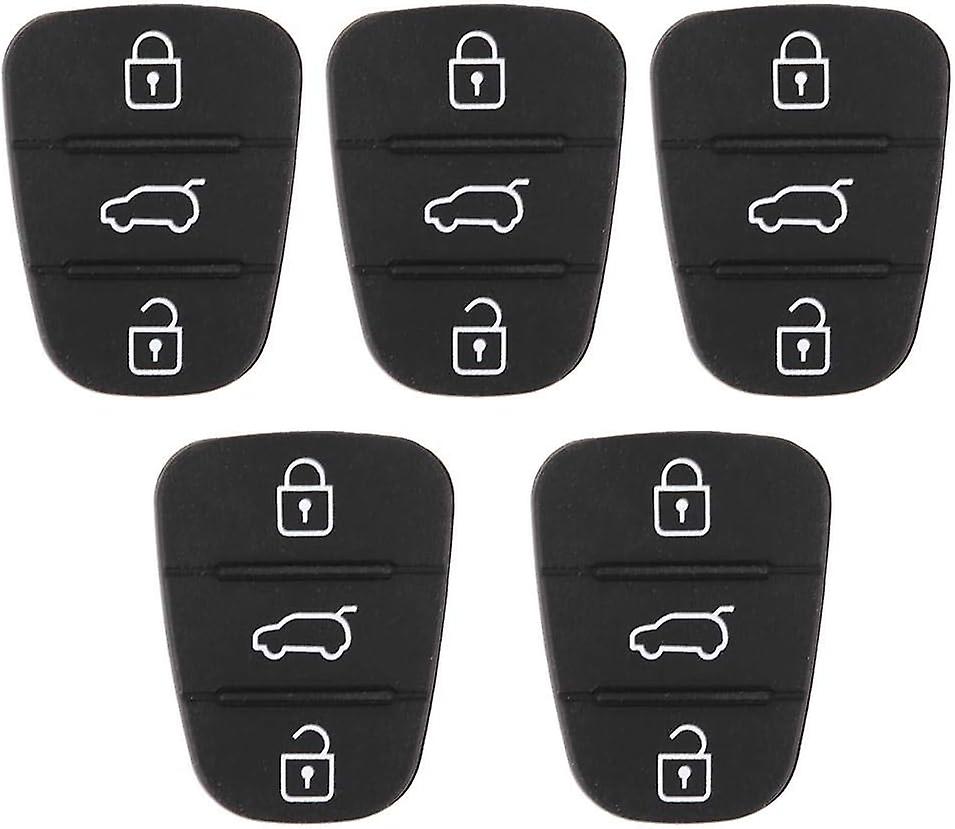 Car Key Shell Button Cover, Rubber Replacement Remote Car Key Shell Rubber 3-button Pad5pcsblack