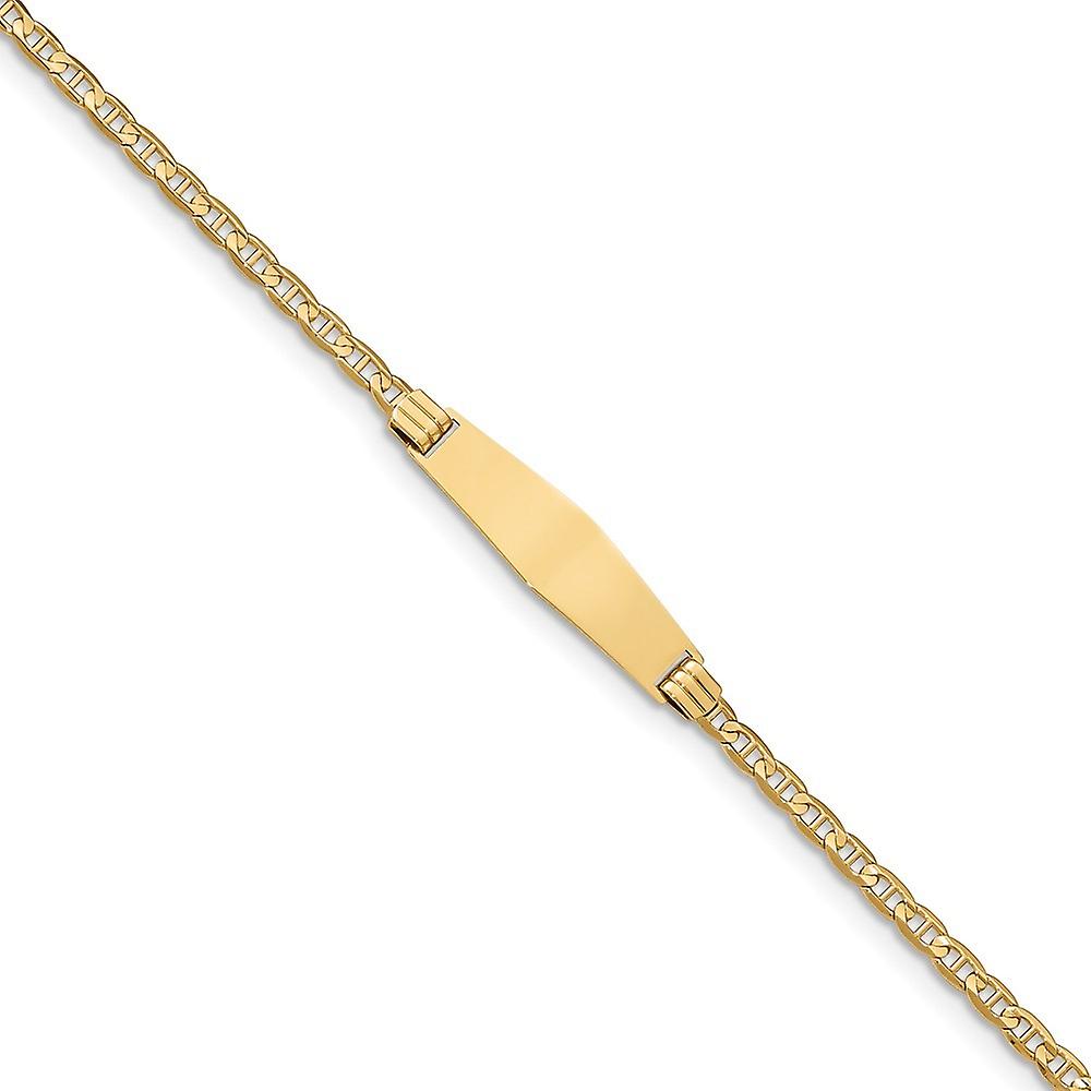 7.5mm 14k Solid Yellow Gold Nautical Ship Mariner Anchor Link Soft Diamond Shape ID Bracelet 6 Inch Identification-Brace