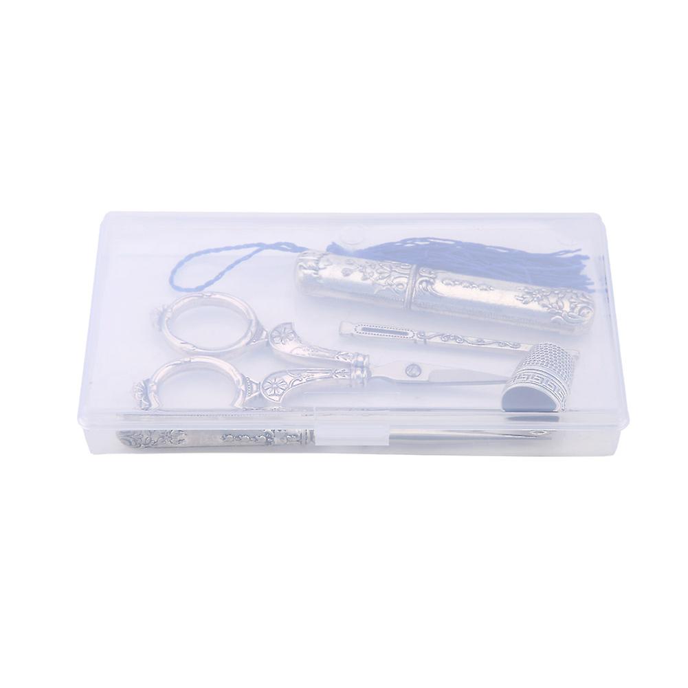 5pcs Vintage Sewing Scissors Threader Kit with Thimble Antique Embroidery Tool Set