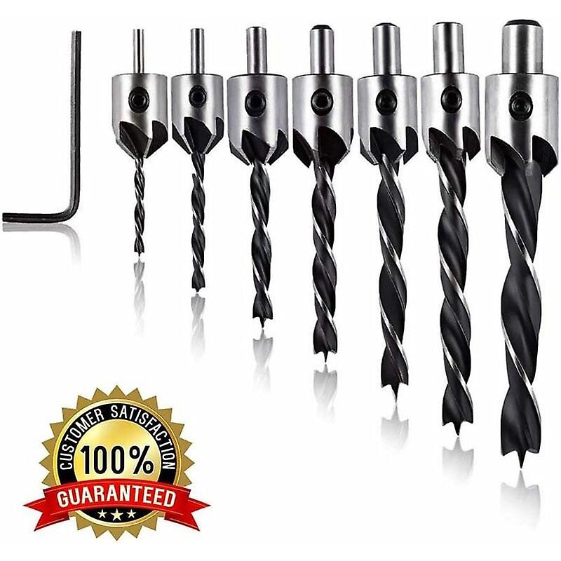 7pcs Countersink Drill Bit Set, Woodworking Reamer, Wood-Plastic Soft Metal Deburring Countersink Tool